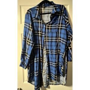 Women’s Blue/ Black Flannel Patterned Long Sleeve Button Down Shirt Size 2XL